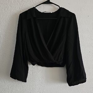 Zara Black Surplice Wrap Blouse